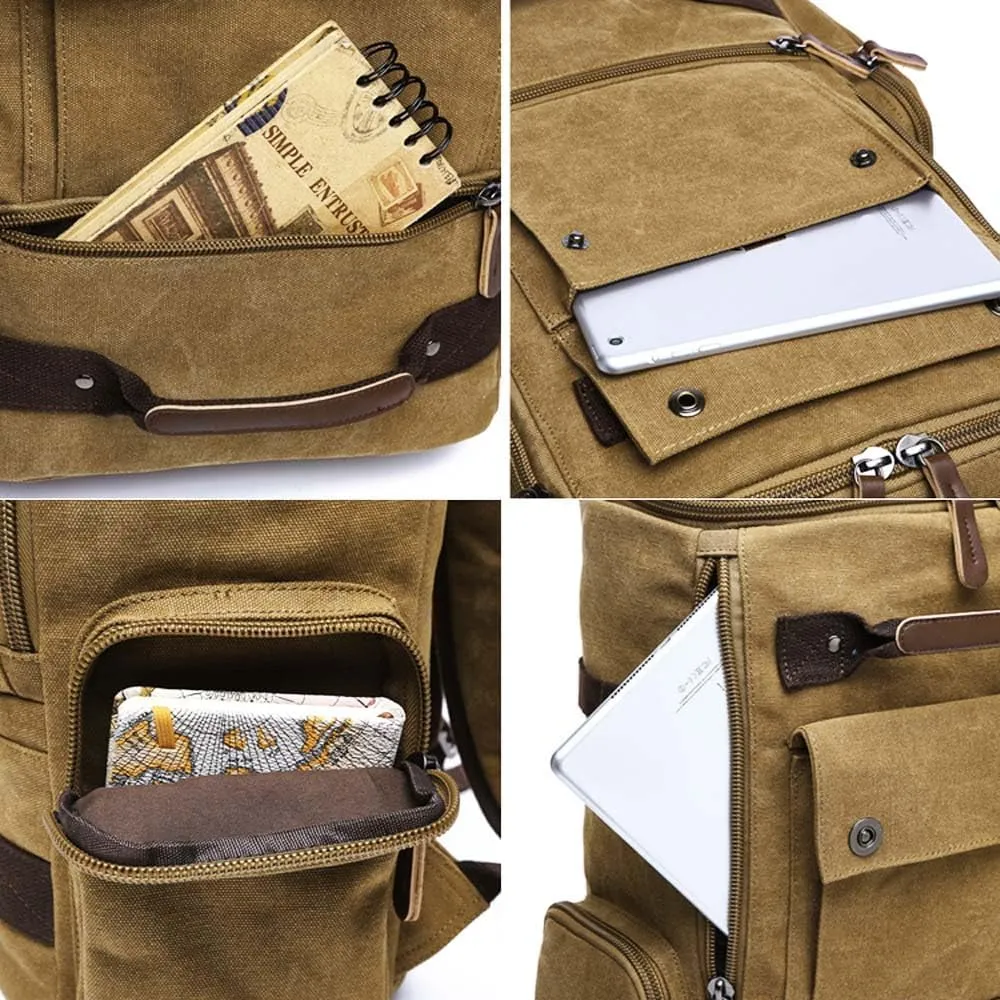Vintage Canvas Backpack Casual Travel Rucksack 15.6inch Laptop Daypacks Hiking Camping Backpack