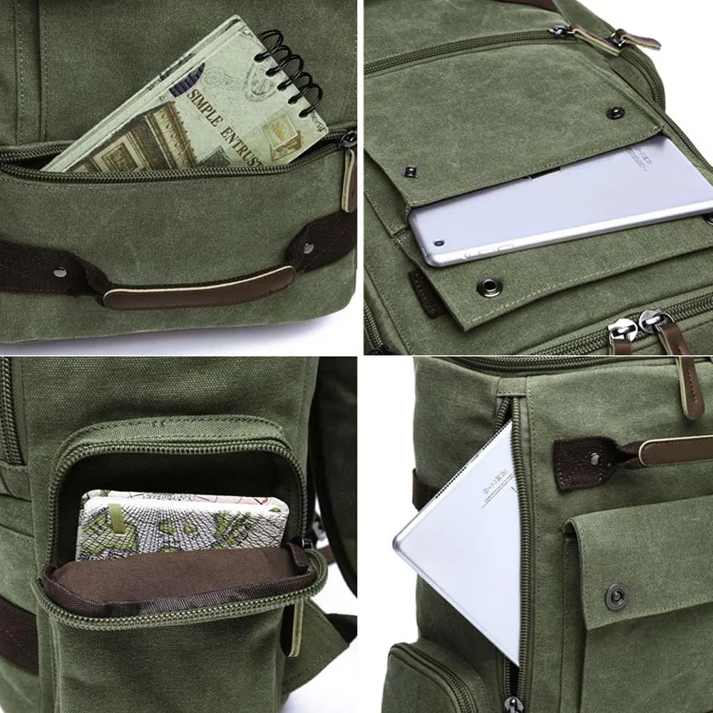 Vintage Canvas Backpack Casual Travel Rucksack 15.6inch Laptop Daypacks Hiking Camping Backpack