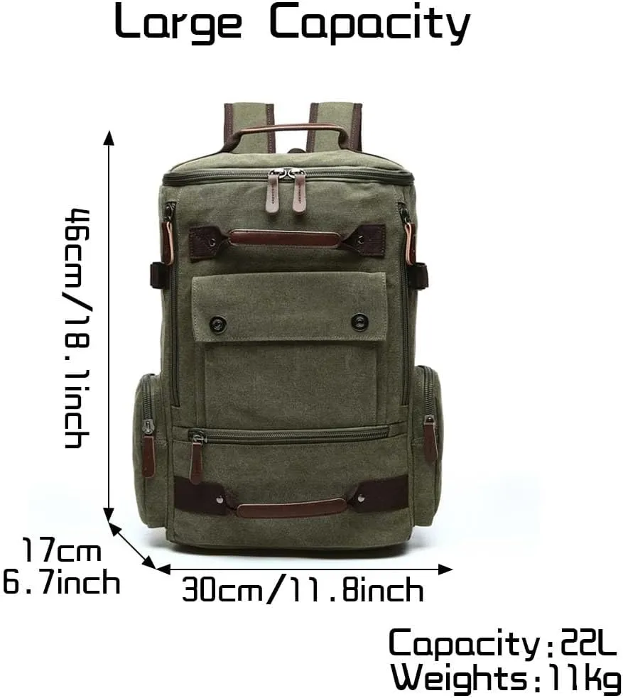 Vintage Canvas Backpack Casual Travel Rucksack 15.6inch Laptop Daypacks Hiking Camping Backpack