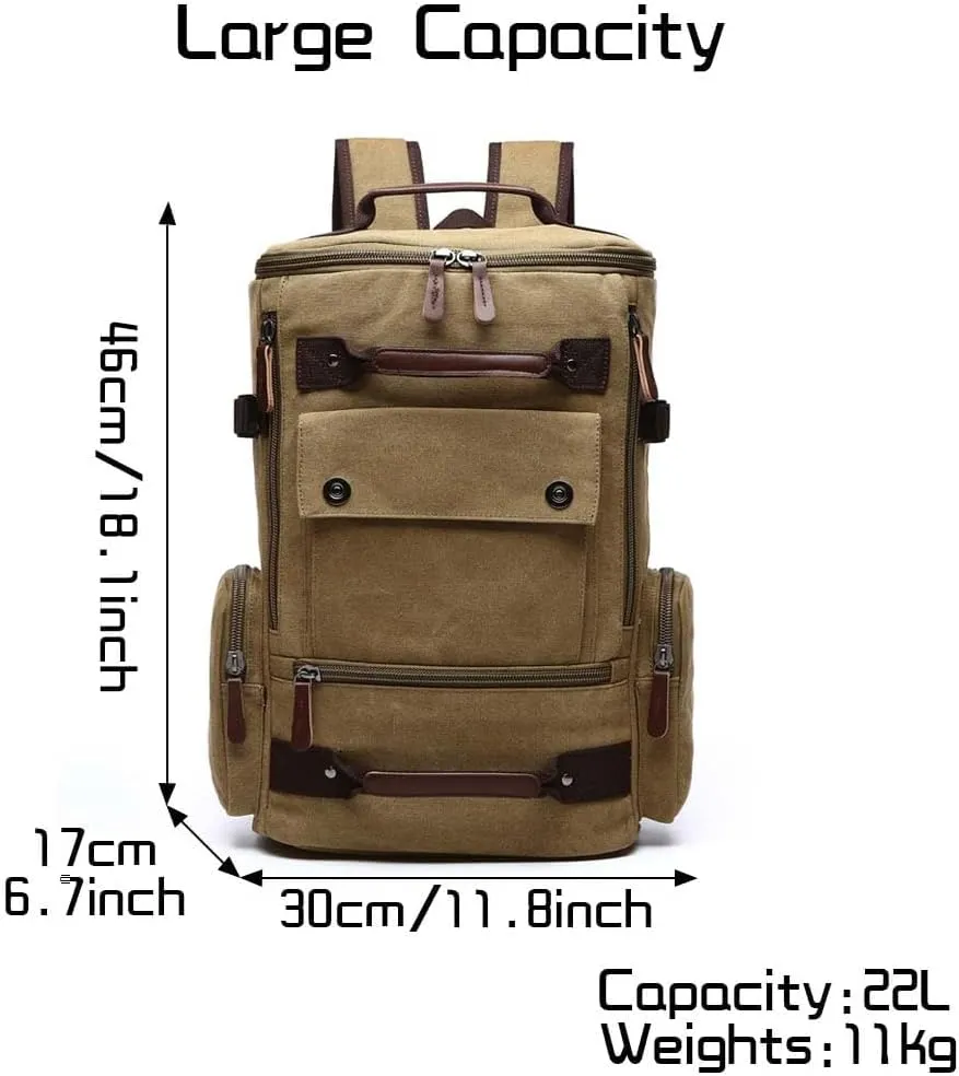 Vintage Canvas Backpack Casual Travel Rucksack 15.6inch Laptop Daypacks Hiking Camping Backpack