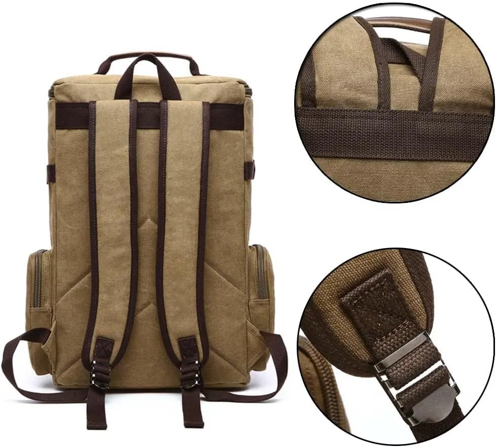Vintage Canvas Backpack Casual Travel Rucksack 15.6inch Laptop Daypacks Hiking Camping Backpack