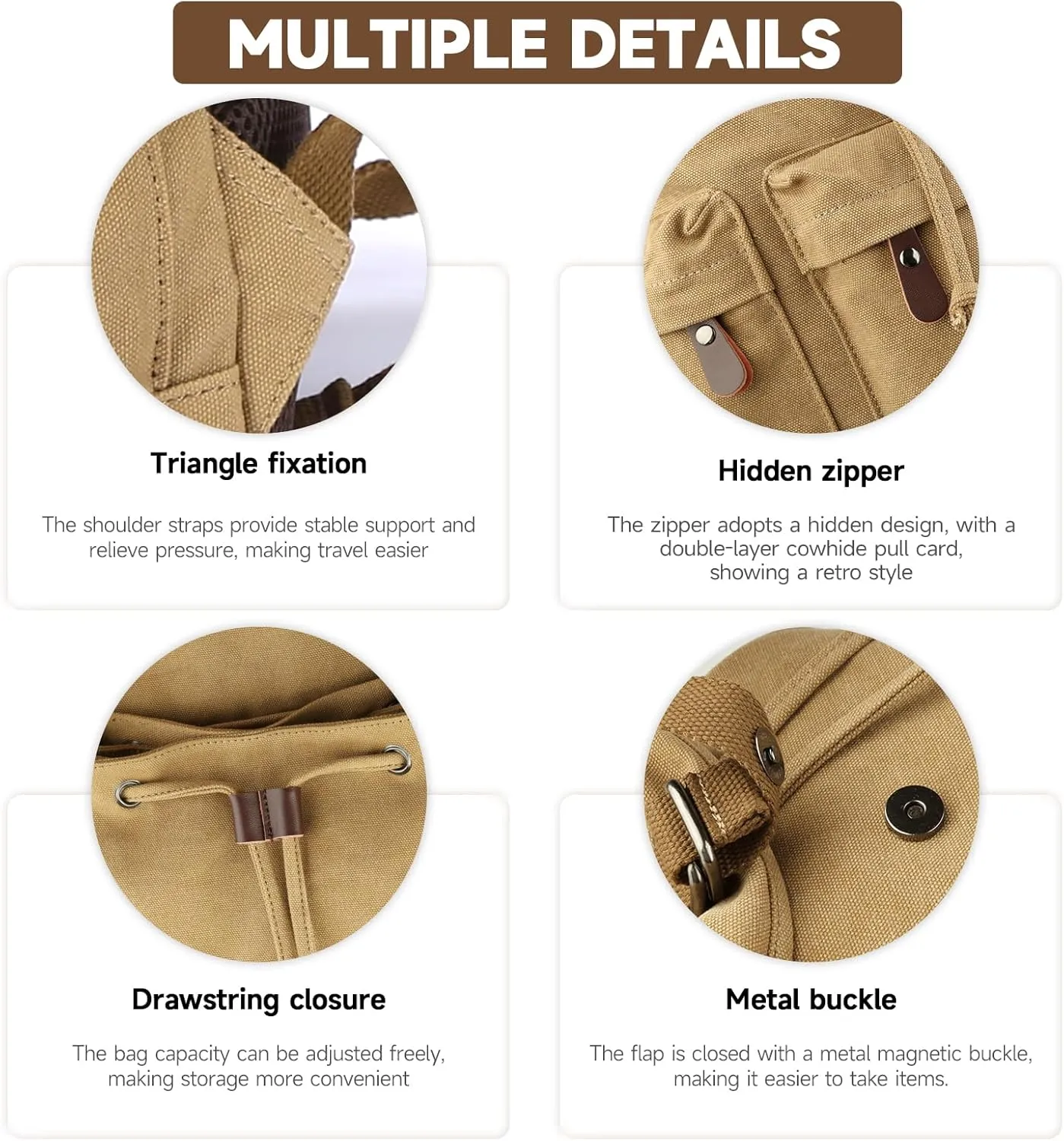 Vintage Canvas Backpack for Men 30L Durable Travel Backpack with 17.3 Inch Laptop Compartment Drawstring and Magnetic Closure Mens Daypack Backpacks for College, Hiking, Commute, BusinessBrown, 30L