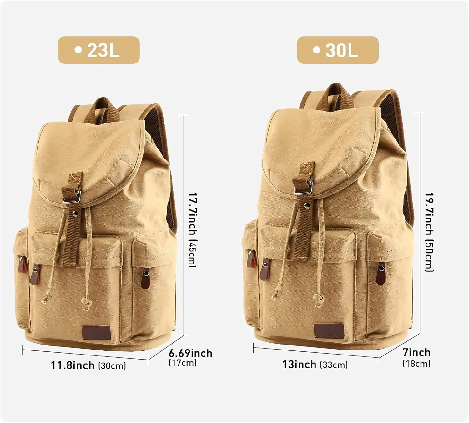 Vintage Canvas Backpack for Men 30L Durable Travel Backpack with 17.3 Inch Laptop Compartment Drawstring and Magnetic Closure Mens Daypack Backpacks for College, Hiking, Commute, BusinessBrown, 30L