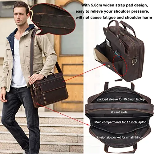 Vintage Genuine Leather Briefcase for Men - Laptop Computer Case