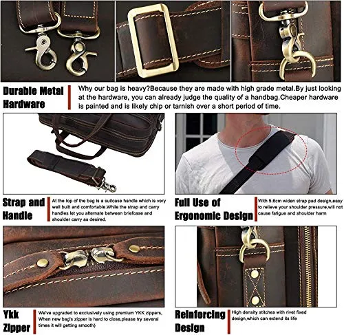 Vintage Genuine Leather Briefcase for Men - Laptop Computer Case