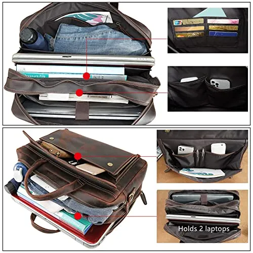 Vintage Genuine Leather Briefcase for Men - Laptop Computer Case