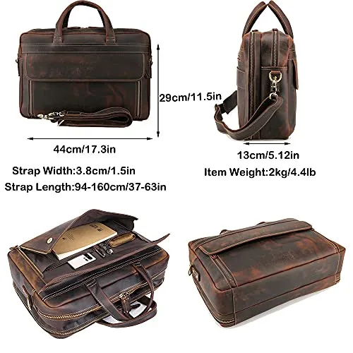 Vintage Genuine Leather Briefcase for Men - Laptop Computer Case