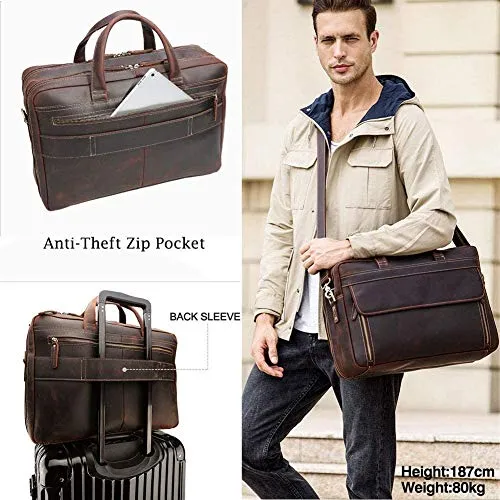 Vintage Genuine Leather Briefcase for Men - Laptop Computer Case