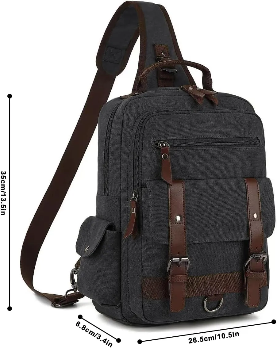 Vintage Messenger Bag, Canvas Backpack for Travel, Men's Shoulder Bag, Dual-use Bag for Hand Carry and Crossbody Carry