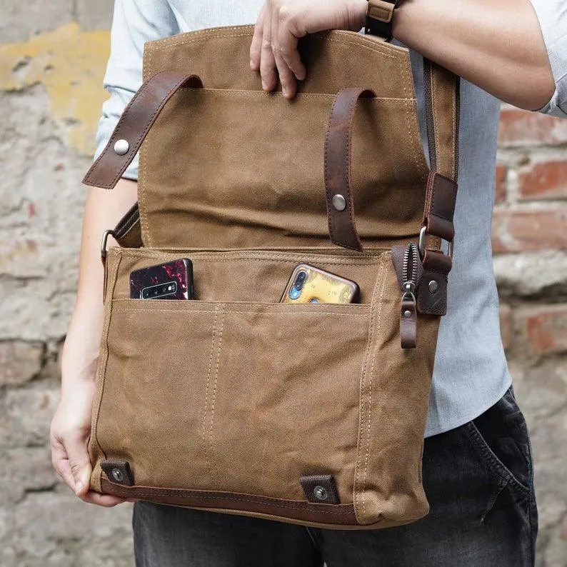 Vintage Messenger Bag Canvas Crossbody for Men