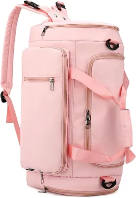 Waterproof Duffel Backpack with Shoe Compartment Dry Wet Separation 20"L Travel Gym Bag for Women Men (Pink)