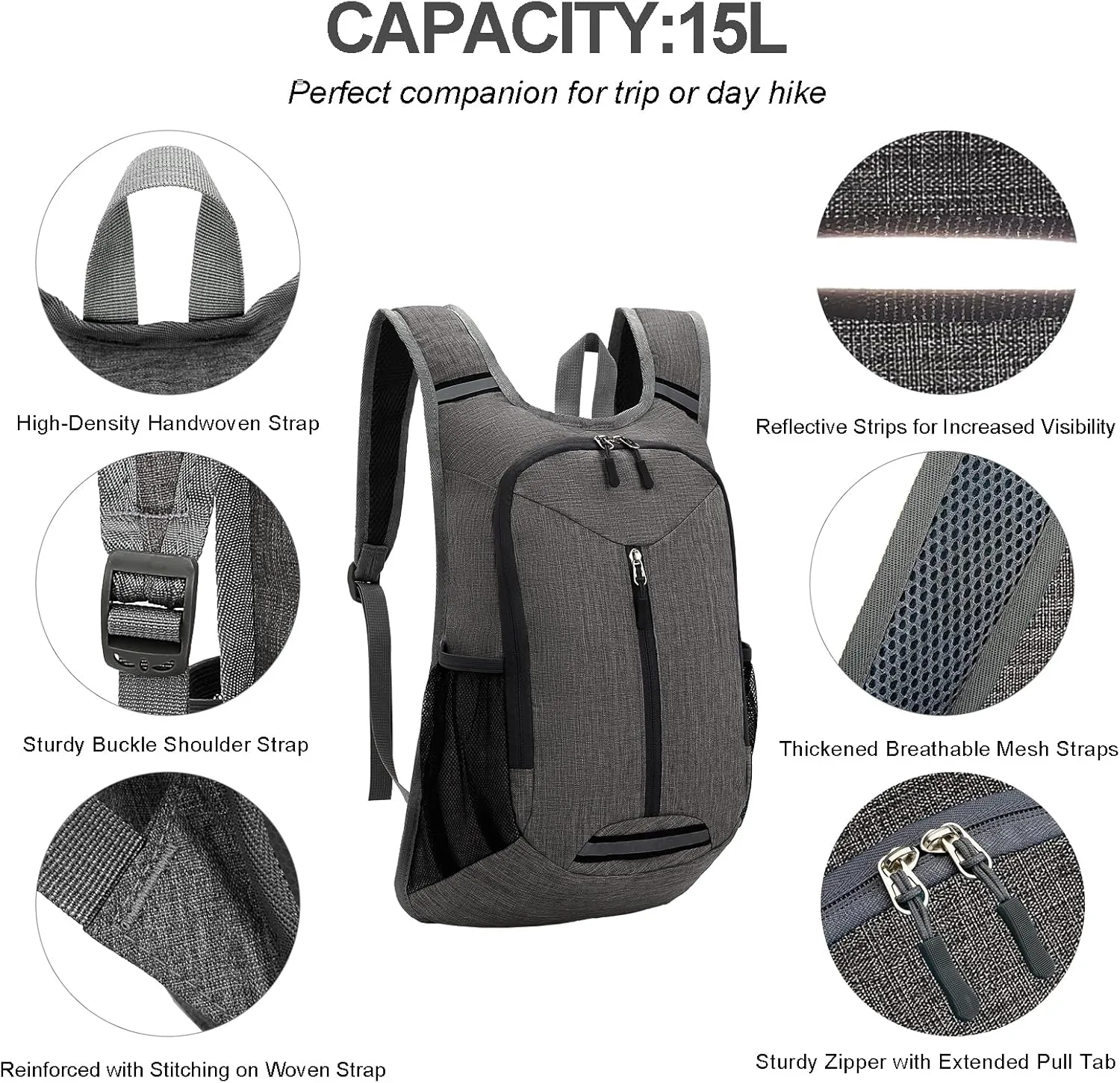 WEREWOLVES 15L Small Hiking Backpack, Travel Lightweight Foldable Packable Casual Outdoor Daypack