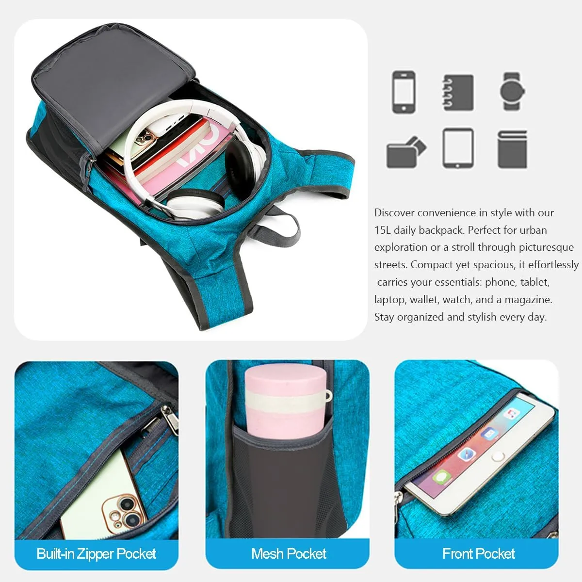 WEREWOLVES 15L Small Hiking Backpack, Travel Lightweight Foldable Packable Casual Outdoor Daypack