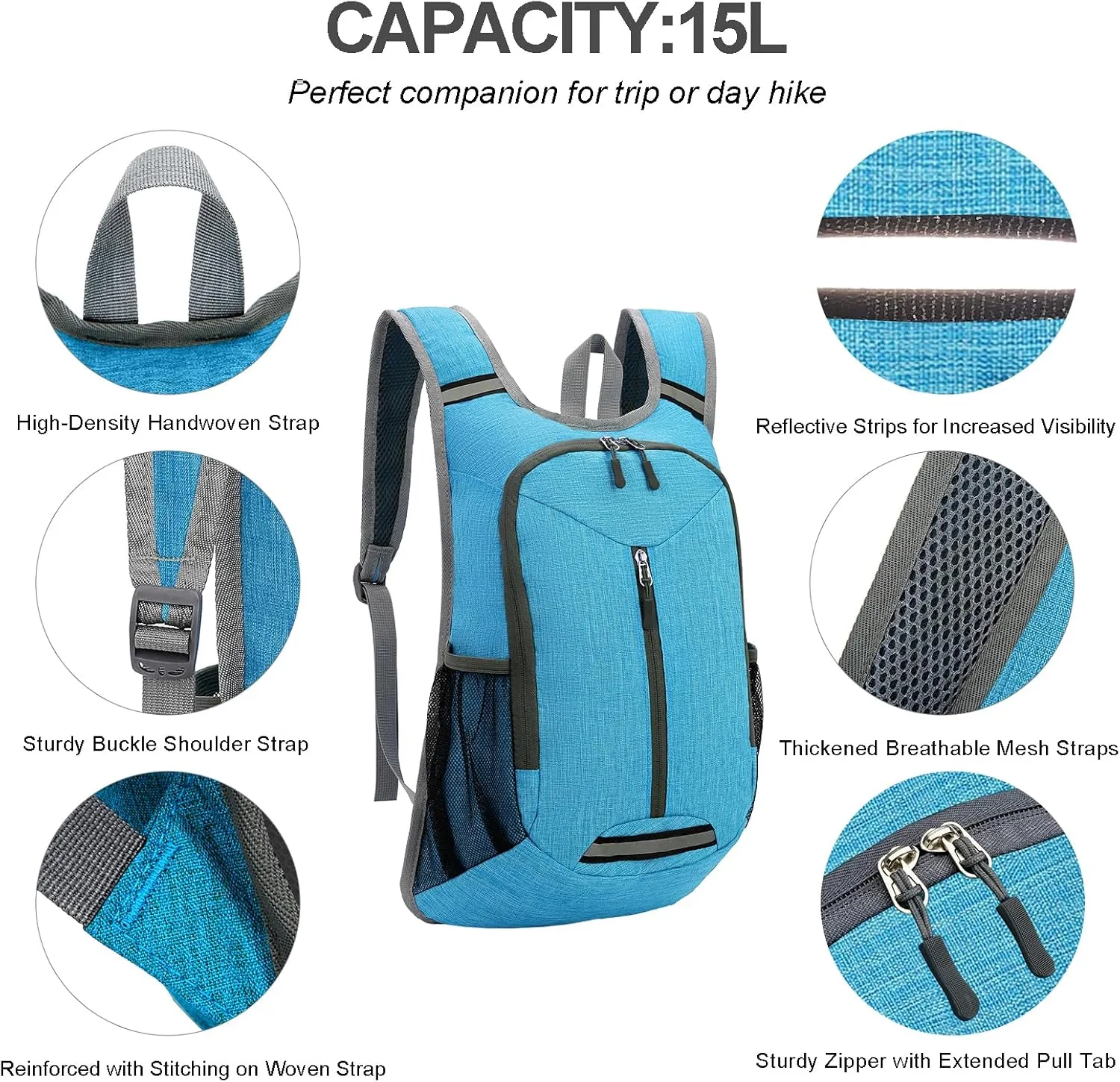 WEREWOLVES 15L Small Hiking Backpack, Travel Lightweight Foldable Packable Casual Outdoor Daypack