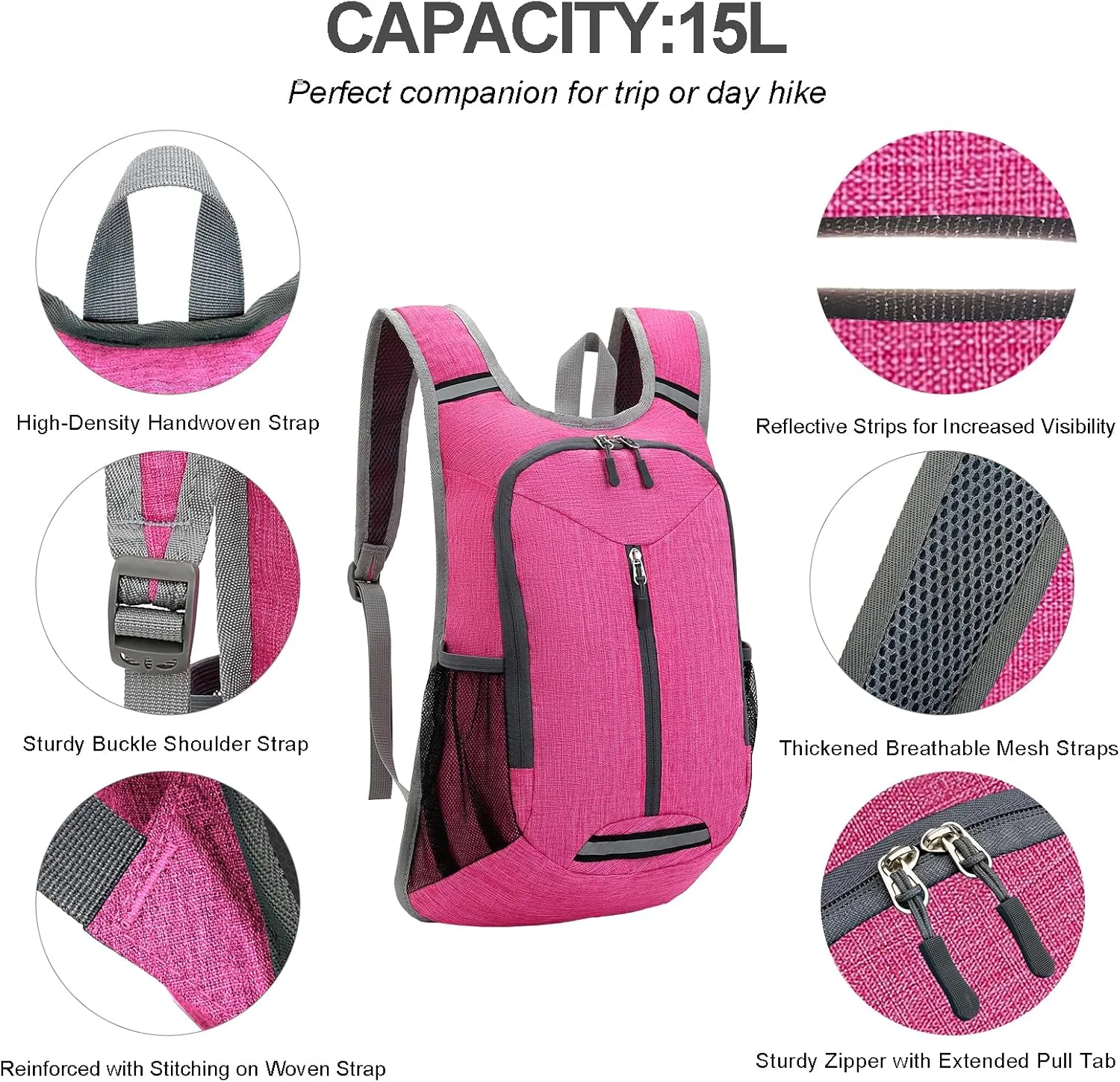WEREWOLVES 15L Small Hiking Backpack, Travel Lightweight Foldable Packable Casual Outdoor Daypack