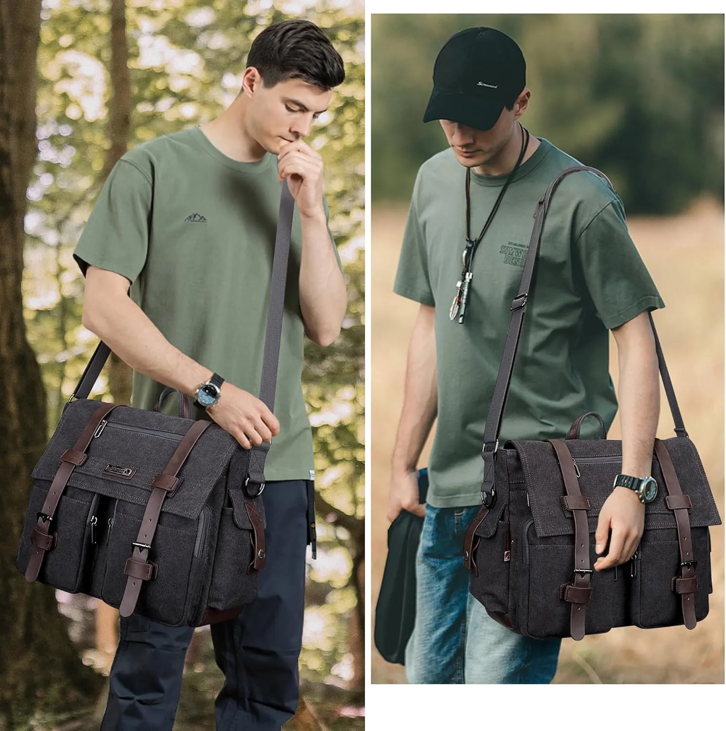 WITZMAN Vintage Canvas Messenger Bag for Men and Women Large Satchel Bags Crossbody Shoulder with 17 inch Laptop