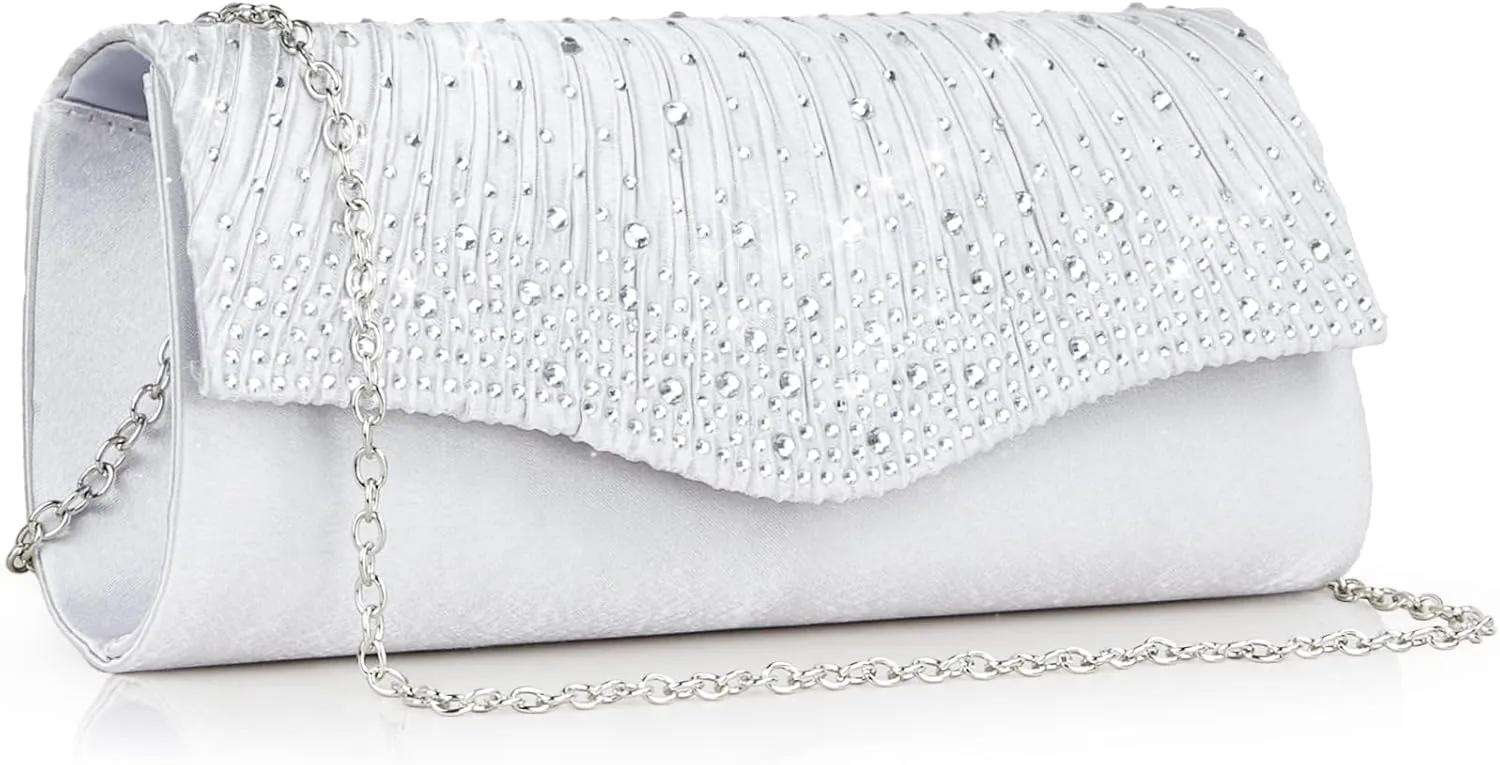 Women Evening Clutch Bags Satin Rhinestone Fromal Party Purse for Wedding Cocktail Prom Clutches