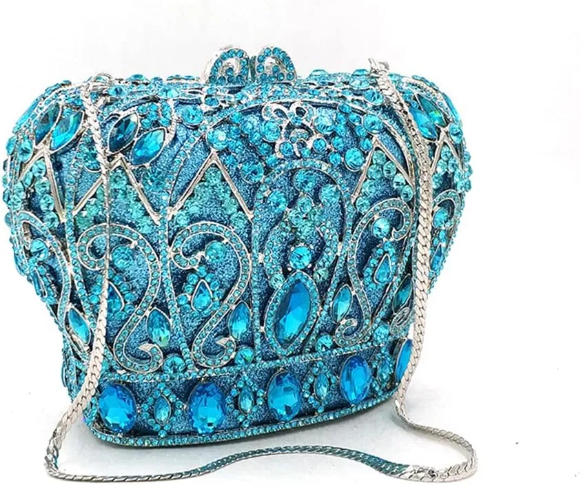 Women Luxury Crown Shaped Crystal Evening Clutch Elegant Rhinestones Party Handbag and Purse