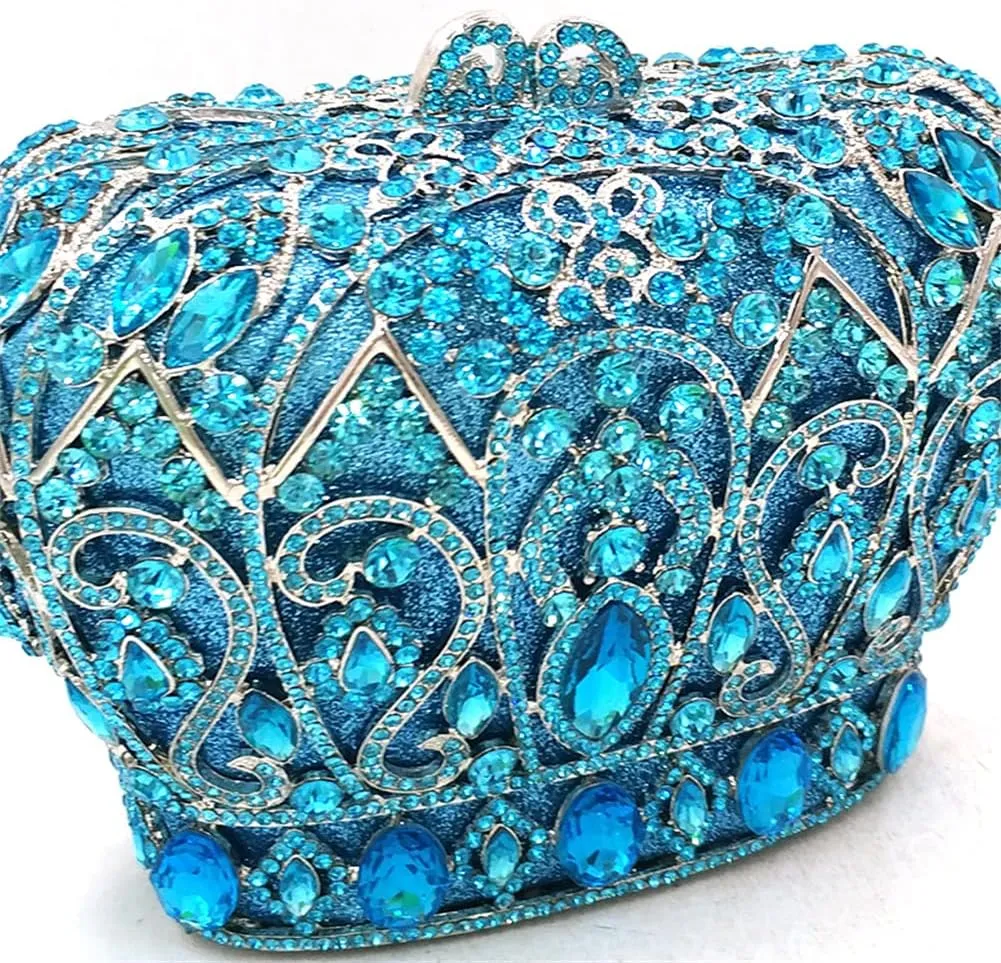 Women Luxury Crown Shaped Crystal Evening Clutch Elegant Rhinestones Party Handbag and Purse