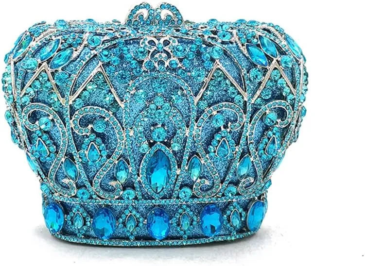 Women Luxury Crown Shaped Crystal Evening Clutch Elegant Rhinestones Party Handbag and Purse