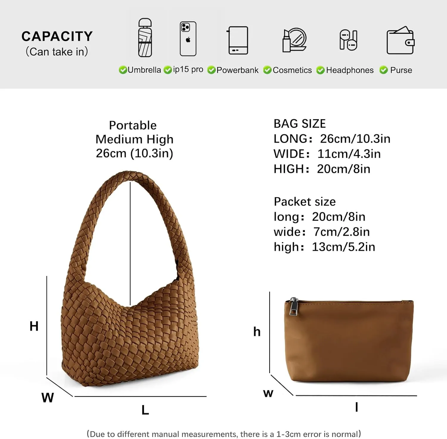 Woven Handbag for Woman Vegan Leather Shoulder bag and Purse Small Fashion Shopper Totes Ladies Underarm Bags