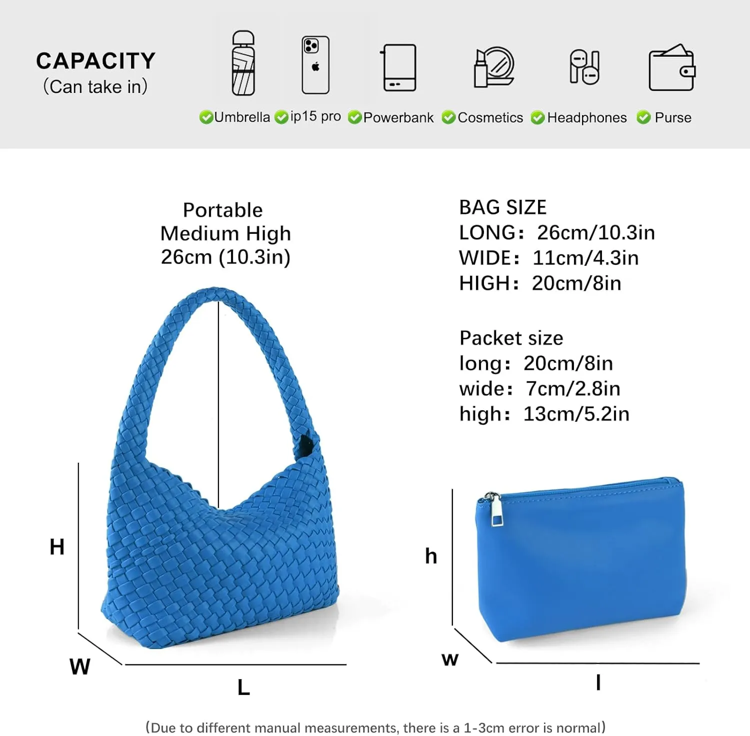Woven Handbag for Woman Vegan Leather Shoulder bag and Purse Small Fashion Shopper Totes Ladies Underarm Bags