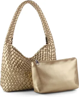 Woven Handbag for Woman Vegan Leather Shoulder bag and Purse Small Fashion Shopper Totes Ladies Underarm Bags