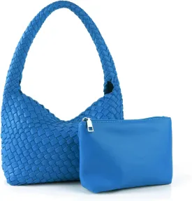 Woven Handbag for Woman Vegan Leather Shoulder bag and Purse Small Fashion Shopper Totes Ladies Underarm Bags