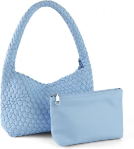 Woven Handbag for Woman Vegan Leather Shoulder bag and Purse Small Fashion Shopper Totes Ladies Underarm Bags