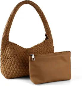 Woven Handbag for Woman Vegan Leather Shoulder bag and Purse Small Fashion Shopper Totes Ladies Underarm Bags