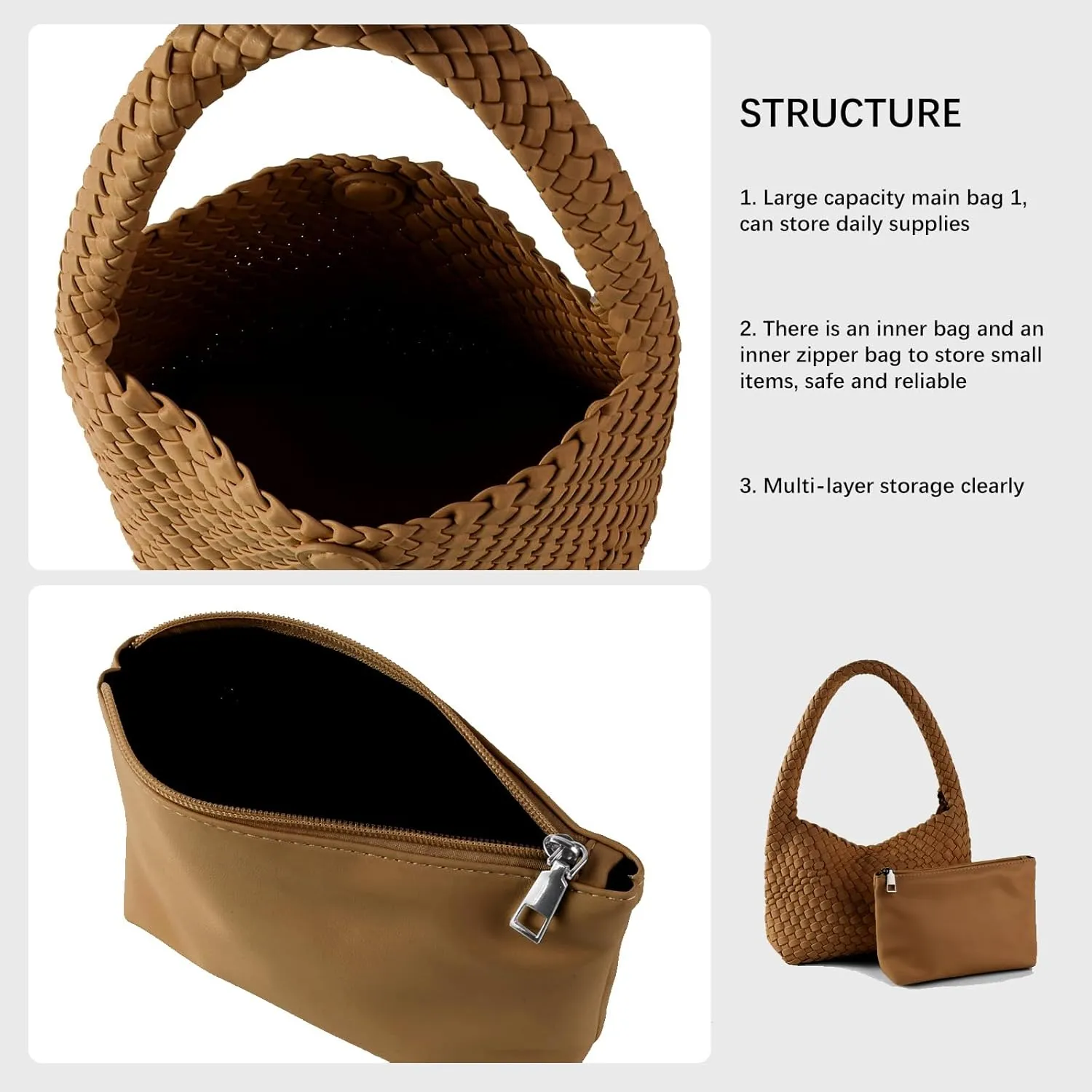 Woven Handbag for Woman Vegan Leather Shoulder bag and Purse Small Fashion Shopper Totes Ladies Underarm Bags