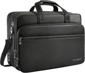Ytonet Laptop Briefcases for Men, 17 Inch Expandable Briefcase Computer Bags for Laptop for Men, Water Resistant Multi Compartments Men's Work Bag with Luggage Strap for Bussiness Travel, Black